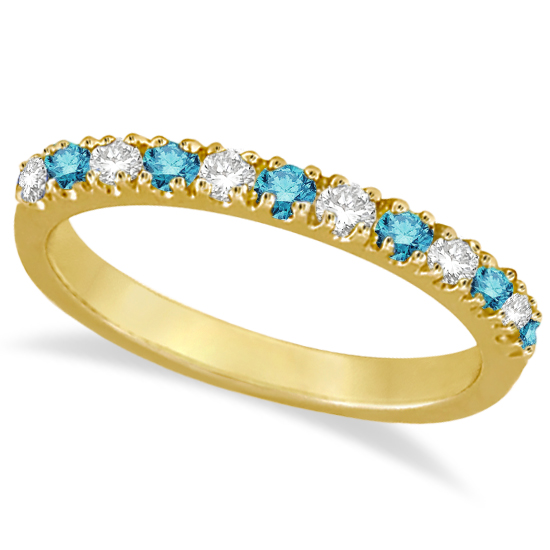 Blue & Lab White Diamond Stackable Ring Band 14k Yellow Gold (0.25ct)