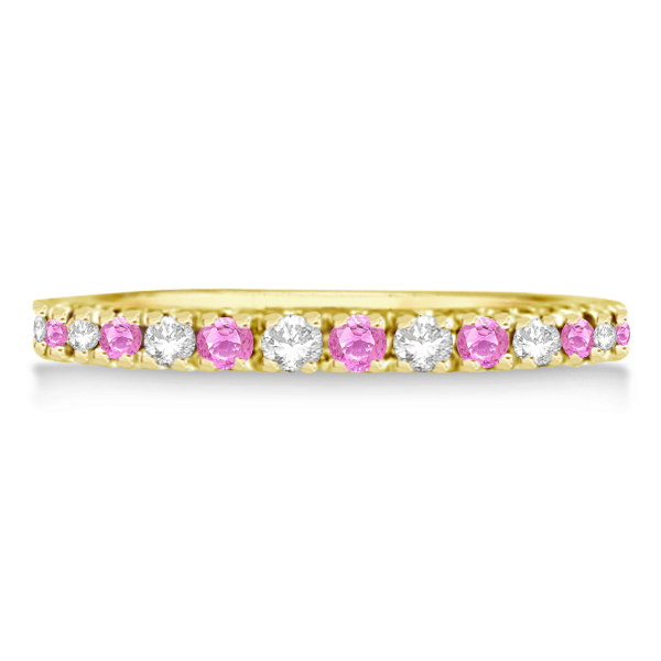 Lab Grown Diamond and Lab Pink Sapphire Ring Stackable Guard 14k Yellow Gold (0.32ct)