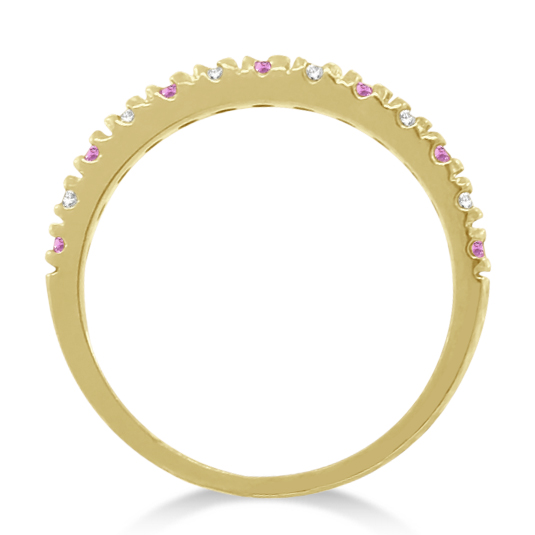 Lab Grown Diamond and Lab Pink Sapphire Ring Stackable Guard 14k Yellow Gold (0.32ct)