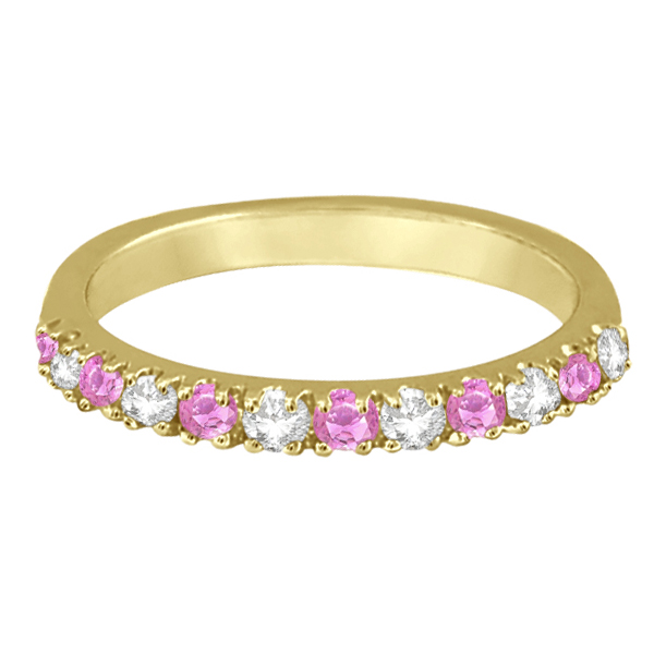 Lab Grown Diamond and Lab Pink Sapphire Ring Stackable Guard 14k Yellow Gold (0.32ct)