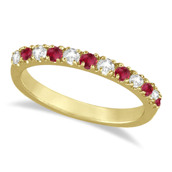 Lab Grown Diamond and Lab Ruby Ring Guard Stackable Band 14K Yellow Gold (0.37ct)