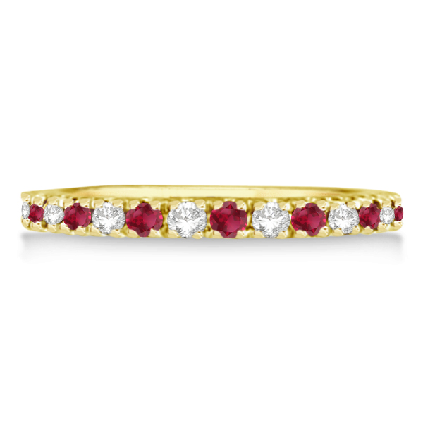 Lab Grown Diamond and Lab Ruby Ring Guard Stackable Band 14K Yellow Gold (0.37ct)