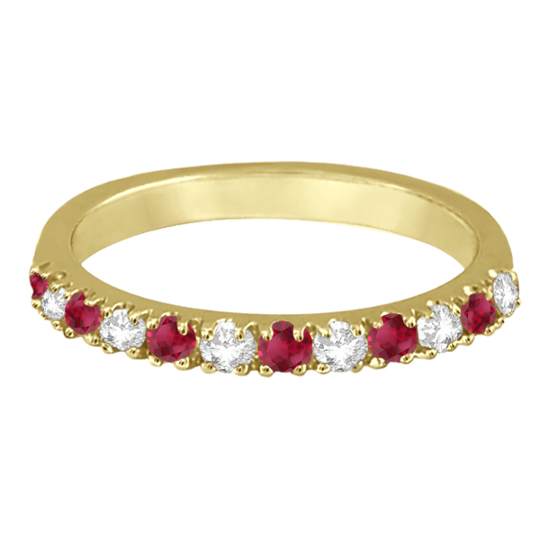 Diamond and Ruby Ring Guard Stackable Band 14K Yellow Gold (0.37ct)