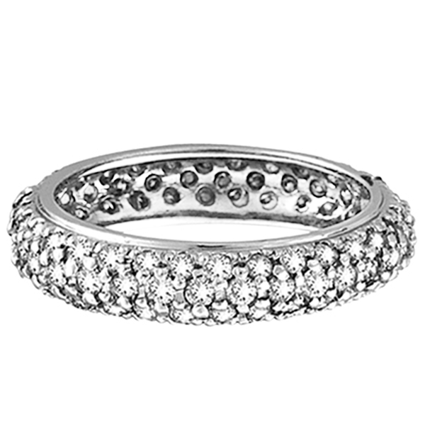 Pave Set Three Row Eternity Diamond Ring Band 14K White Gold (1.58ct)