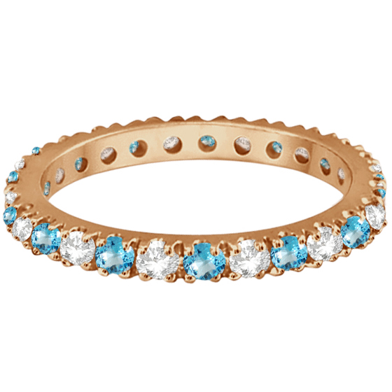 Diamond & Blue Topaz Eternity Band Ring Guard 14K Rose Gold (0.64ct)