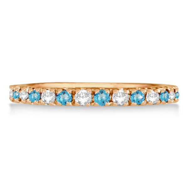 Diamond & Blue Topaz Eternity Band Ring Guard 14K Rose Gold (0.64ct)