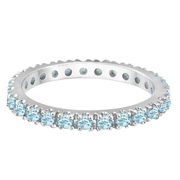 Aquamarine Eternity Stackable Ring Guard Band 14K White Gold (0.50ct)