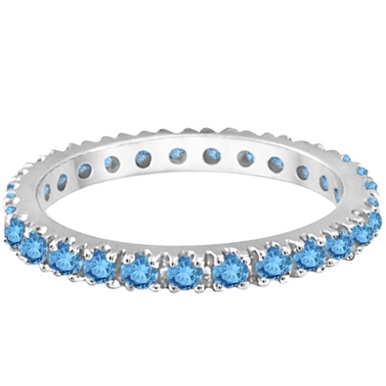 Blue Topaz Eternity Stackable Ring Band 14K White Gold (0.75ct)