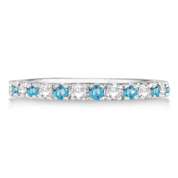Diamond & Blue Topaz Eternity Ring Stack Band 14K White Gold (0.64ct)