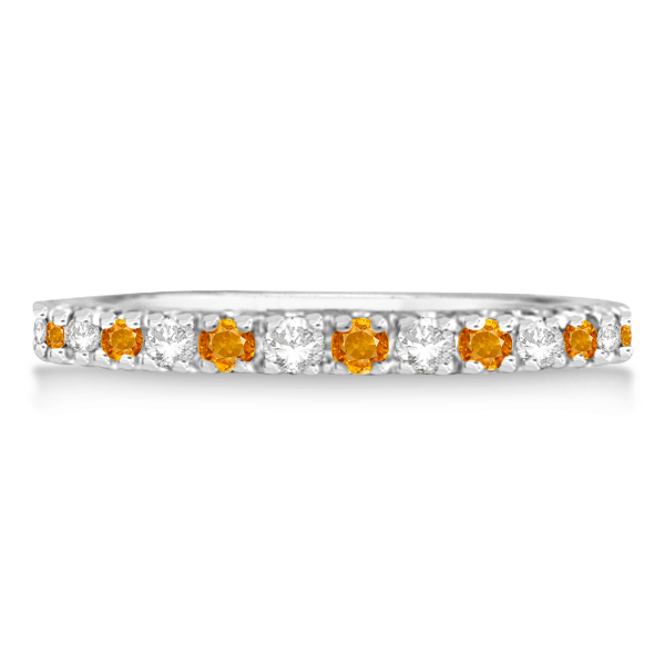 Diamond and Citrine Eternity Ring Guard Band 14K White Gold (0.64ct)