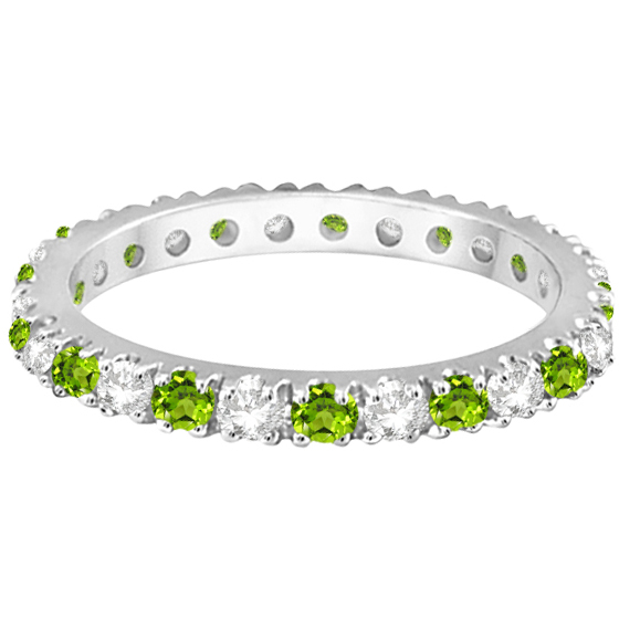 Diamond & Peridot Eternity Ring Stackable Band 14K White Gold (0.64ct)