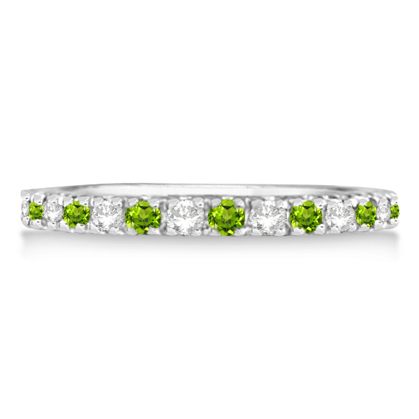 Diamond & Peridot Eternity Ring Stackable Band 14K White Gold (0.64ct)