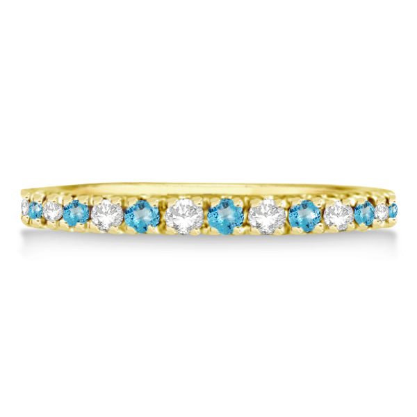 Diamond & Blue Topaz Eternity Ring Guard Band 14K Yellow Gold (0.64ct)