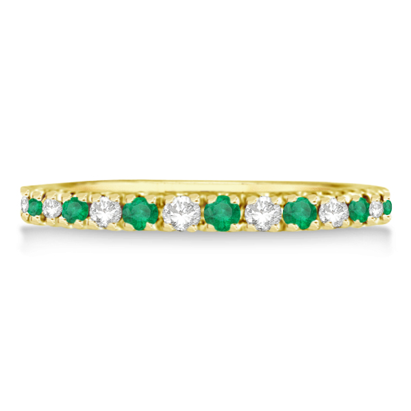 Diamond and Emerald Eternity Ring Guard Band 14K Yellow Gold (0.64ct)