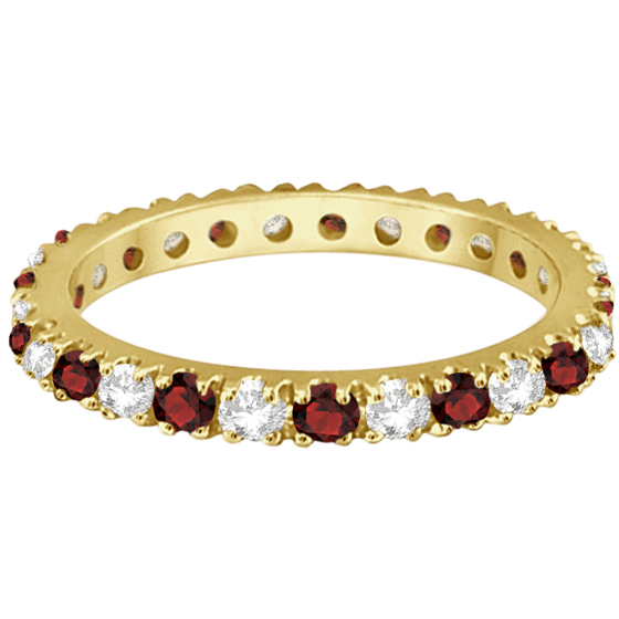 Diamond and Garnet Eternity Ring Guard Band 14K Yellow Gold (0.51ct)