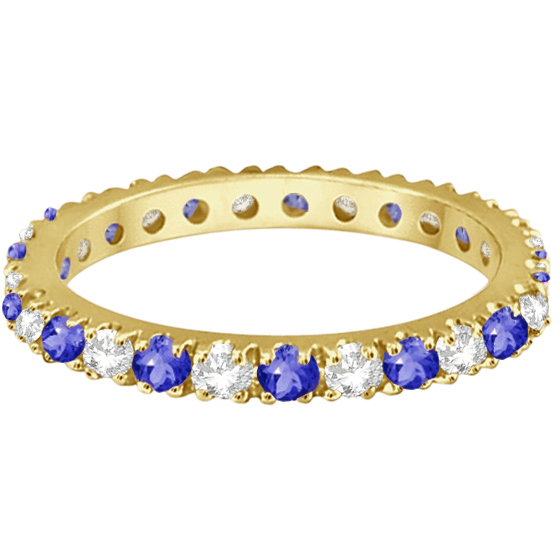 Tanzanite & Diamond Eternity Stackable Ring Band 14K Yellow Gold (0.75ct)