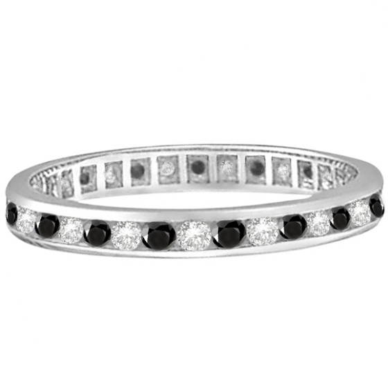 Black & White Diamond ChannelSet Eternity Ring 14k White Gold (1.04ct)