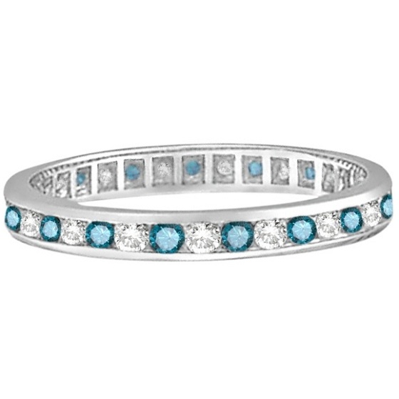 Blue & White Diamond Channel Set Eternity Ring Band 14k Gold (1.00ct)