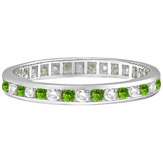 Peridot & Diamond Channel-Set Eternity Ring 14k White Gold (1.04ct)