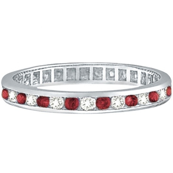 Ruby & Diamond Channel Set Ring Eternity Band 14k White Gold (1.04ctw)