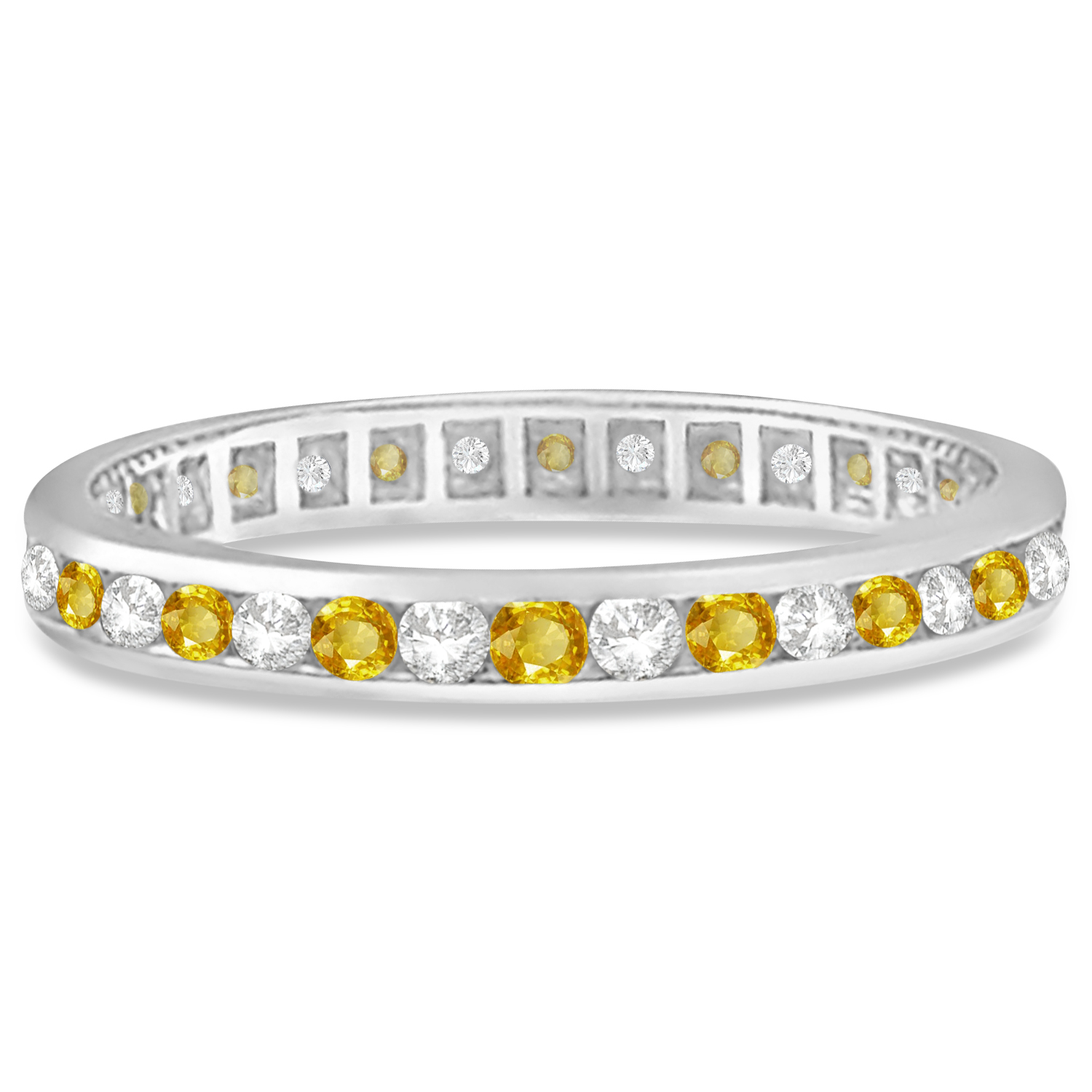 Yellow Sapphire & Diamond Channel Set Eternity Band 14k Gold Ring (1.04ct)