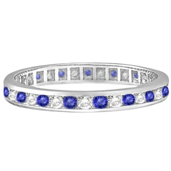 Tanzanite & Diamond Channel-Set Eternity Ring 14k White Gold (1.04ct)
