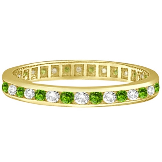 Peridot & Diamond Channel-Set Eternity Ring 14k Yellow Gold (1.04ct)