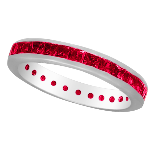 Princess Cut Ruby Eternity Ring Band 14K White Gold (1.56ct)