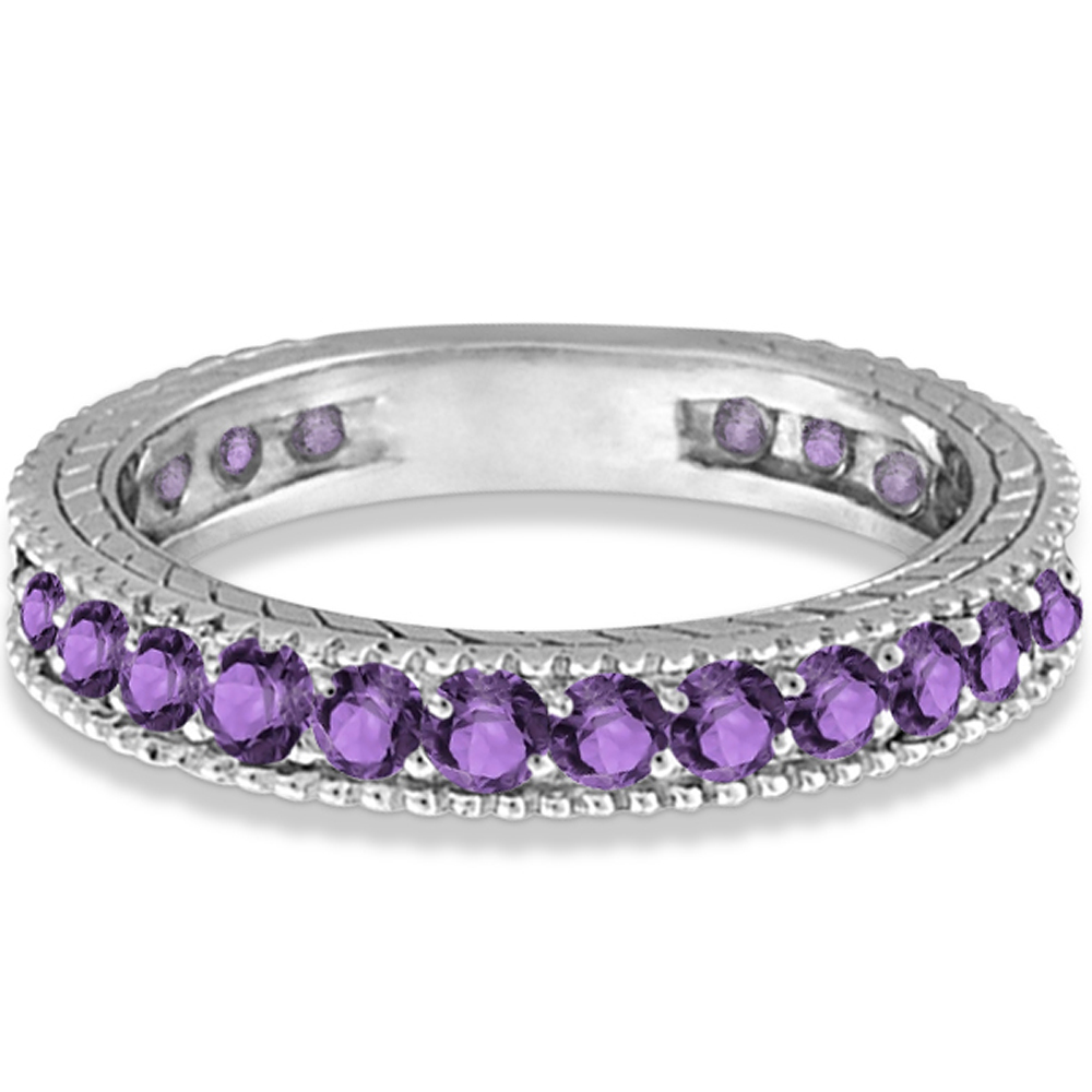 Amethyst Eternity Ring Anniversary Ring Band 14k White Gold (1.16ct)