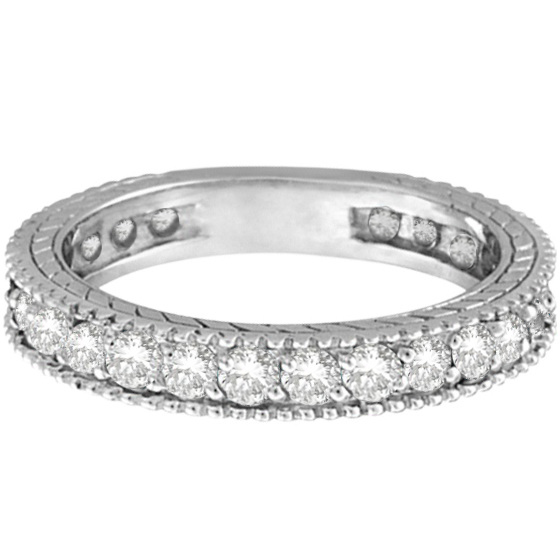 Diamond Eternity Milgrain Edged Ring Band 14k White Gold (1.00ct)