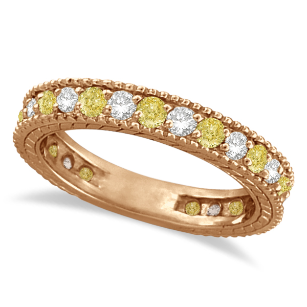 Fancy Canary Yellow & White Diamond Eternity Ring 14k Rose Gold (1.00ct)