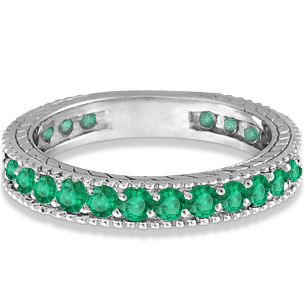 Emerald Eternity Ring Anniversary Ring Band 14k White Gold (1.16ct)