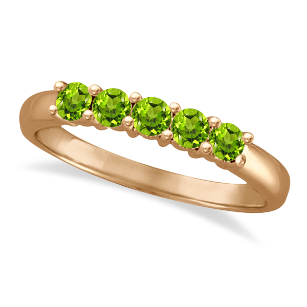 Five Stone Peridot Ring 14k Rose Gold (0.79ctw)