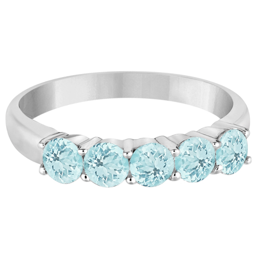 Five Stone Aquamarine Ring 14k White Gold (1.60ctw)