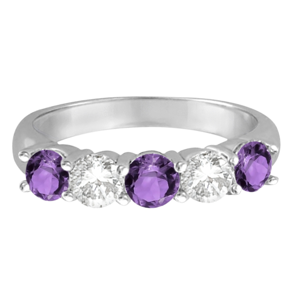 Five Stone Diamond and Amethyst Ring 14k White Gold (1.92ctw)