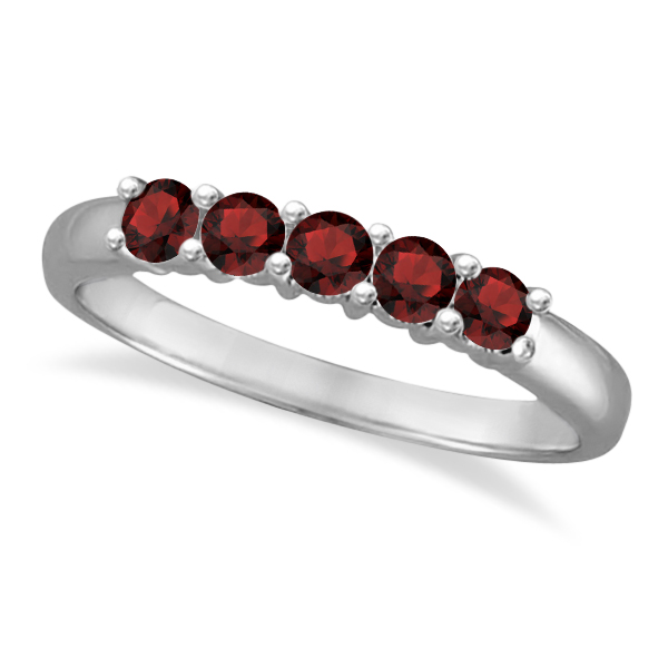 Five Stone Garnet Ring 14k White Gold (0.79ctw)