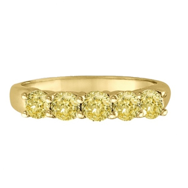 Five Stone Fancy Yellow Canary Diamond Anniversary Ring 14k Gold (1.00ct)