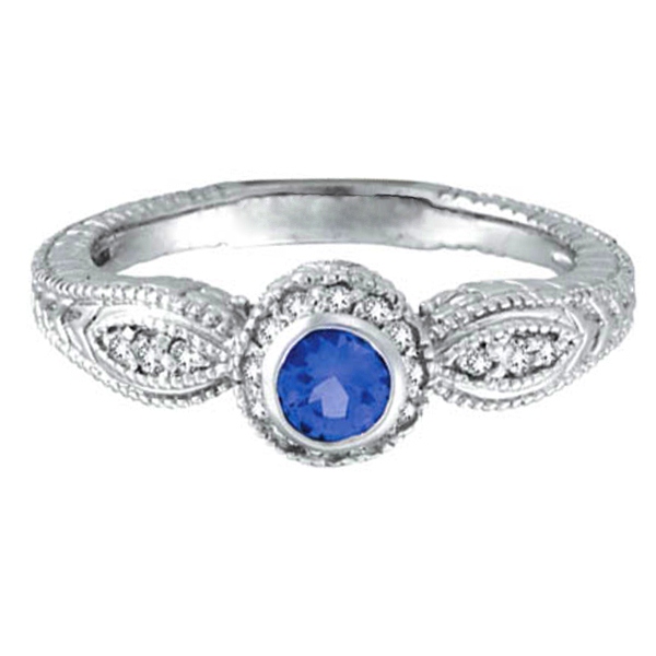 Bezel Set Tanzanite and Diamond Ring 14K White Gold (0.44ct)