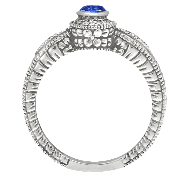 Bezel Set Tanzanite and Diamond Ring 14K White Gold (0.44ct)
