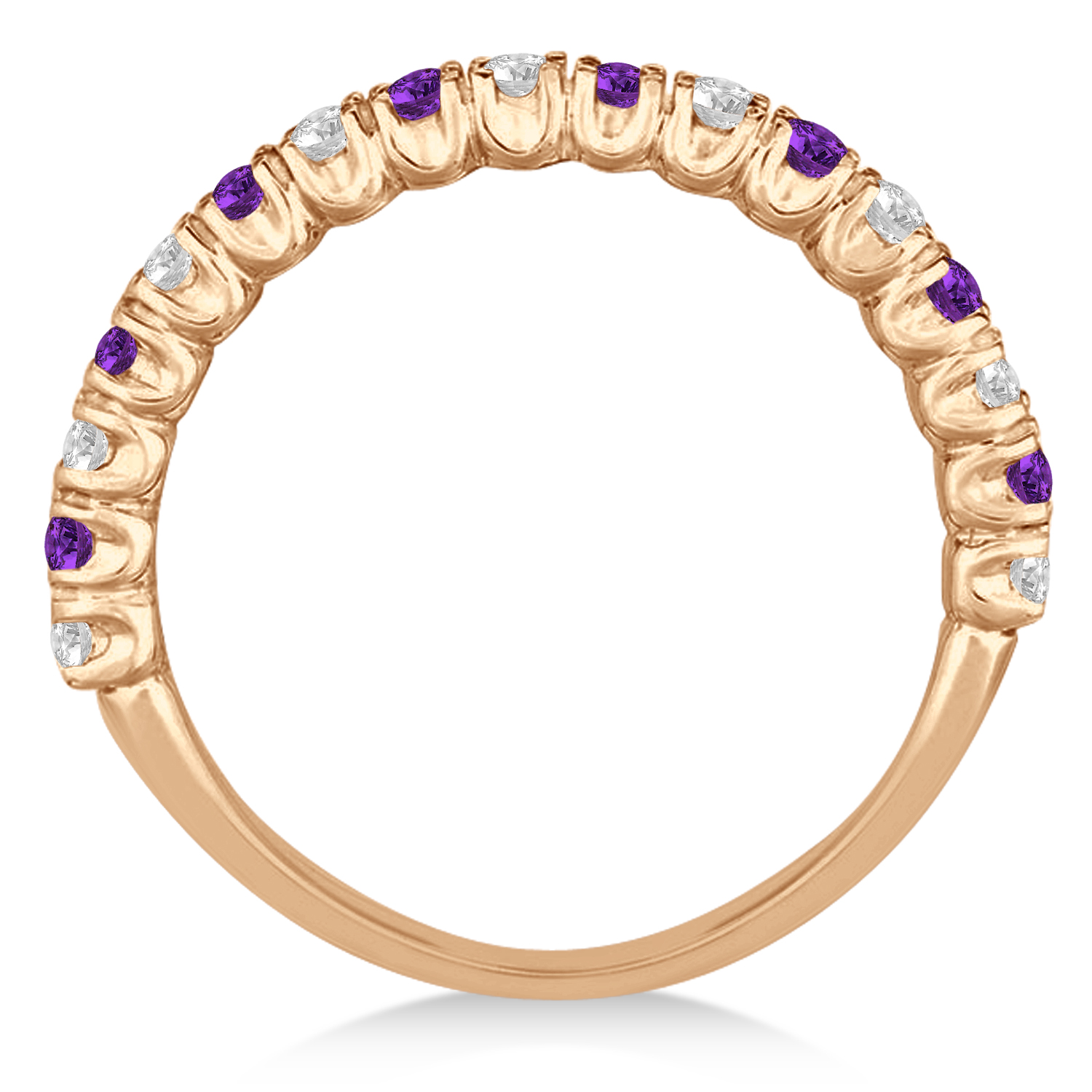 Amethyst & Diamond Wedding Band Anniversary Ring in 14k Rose Gold (0.75ct)