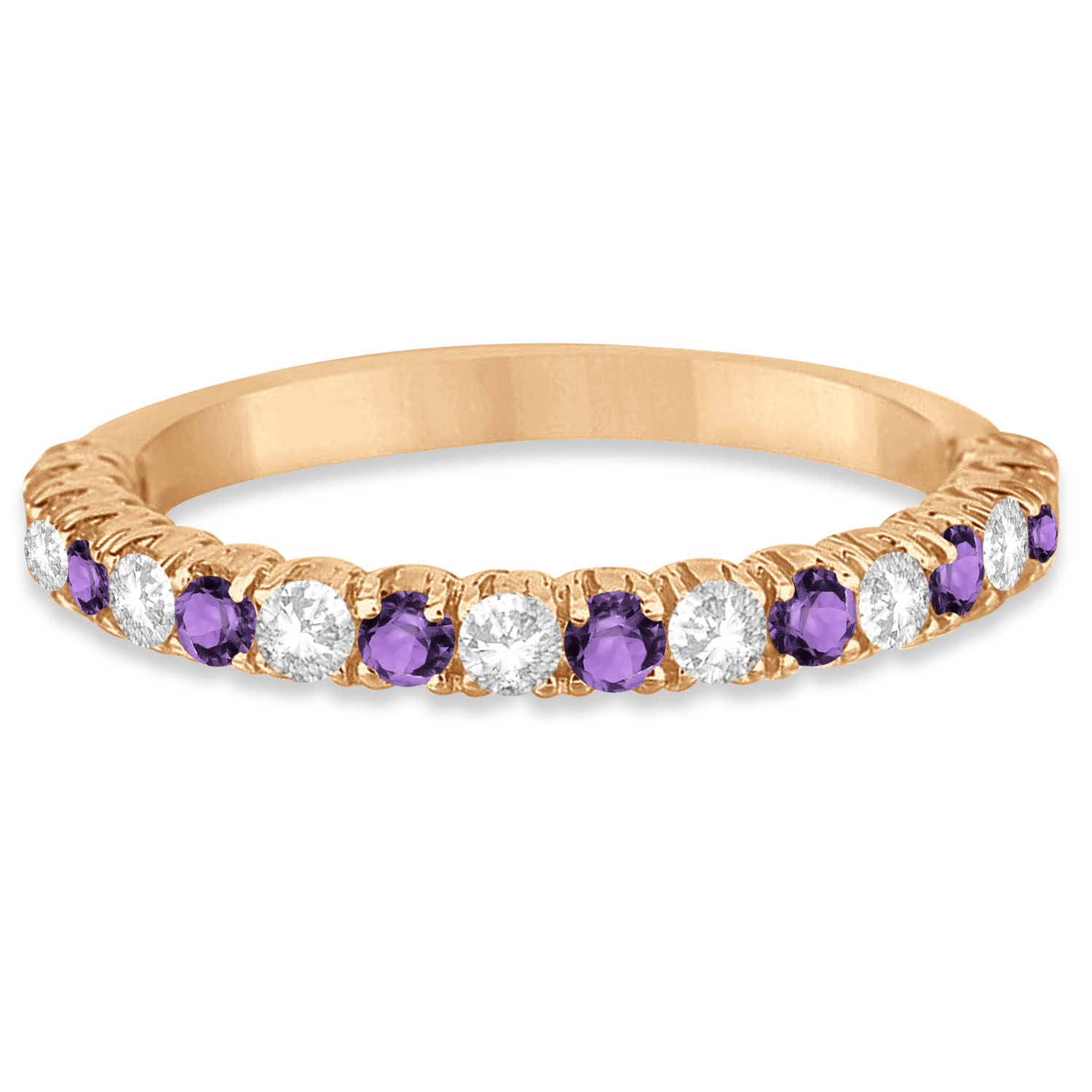 Amethyst & Diamond Wedding Band Anniversary Ring in 14k Rose Gold (0.75ct)