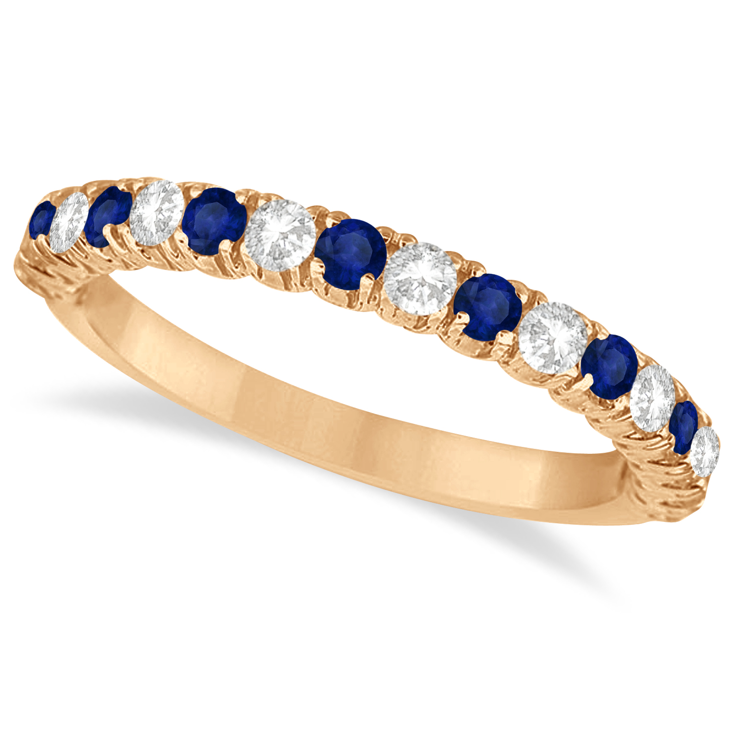 Lab Blue Sapphire & Lab Grown Diamond Wedding Band Anniversary Ring in 14k Rose Gold (0.75ct)