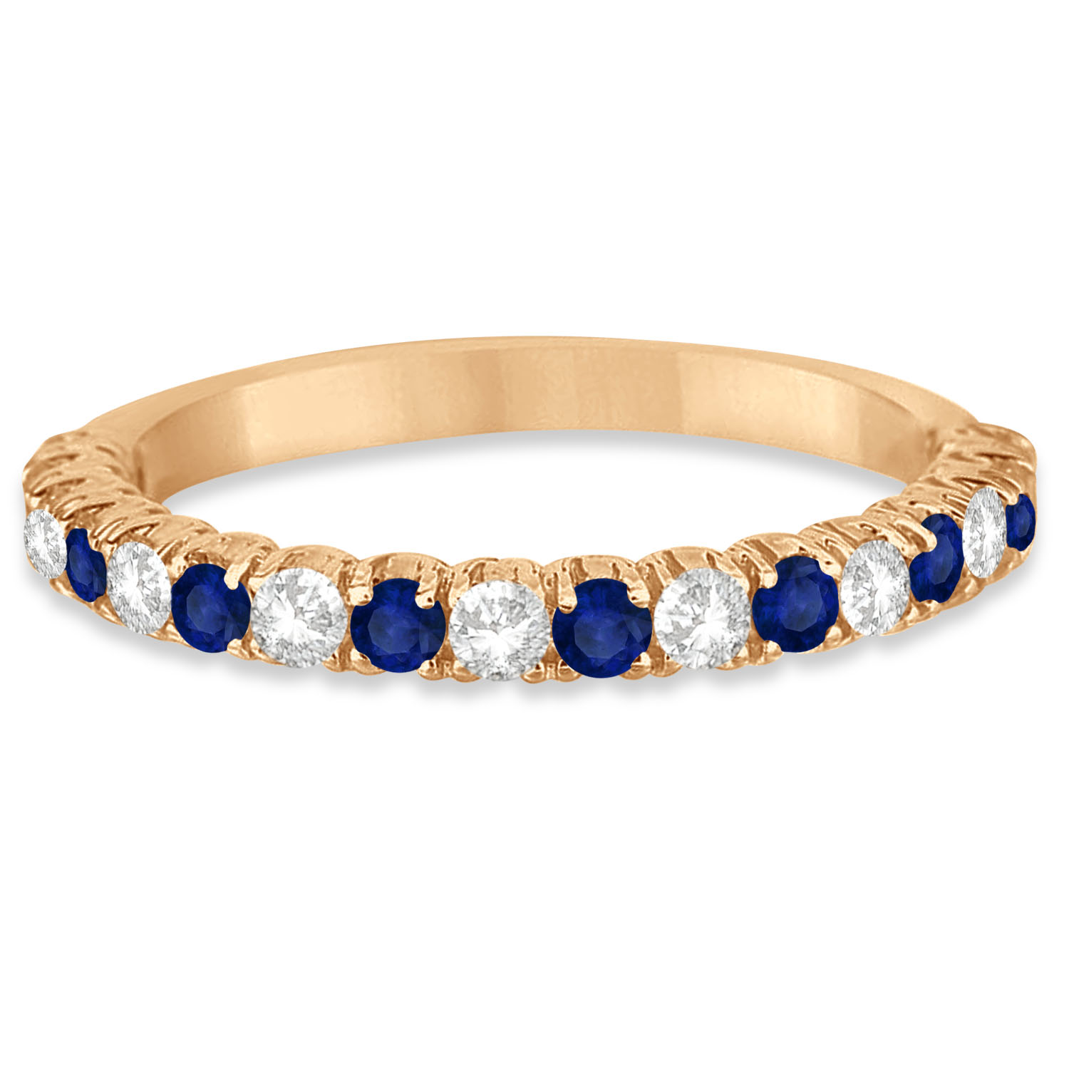Blue Sapphire & Diamond Wedding Band Anniversary Ring in 14k Rose Gold (0.75ct)