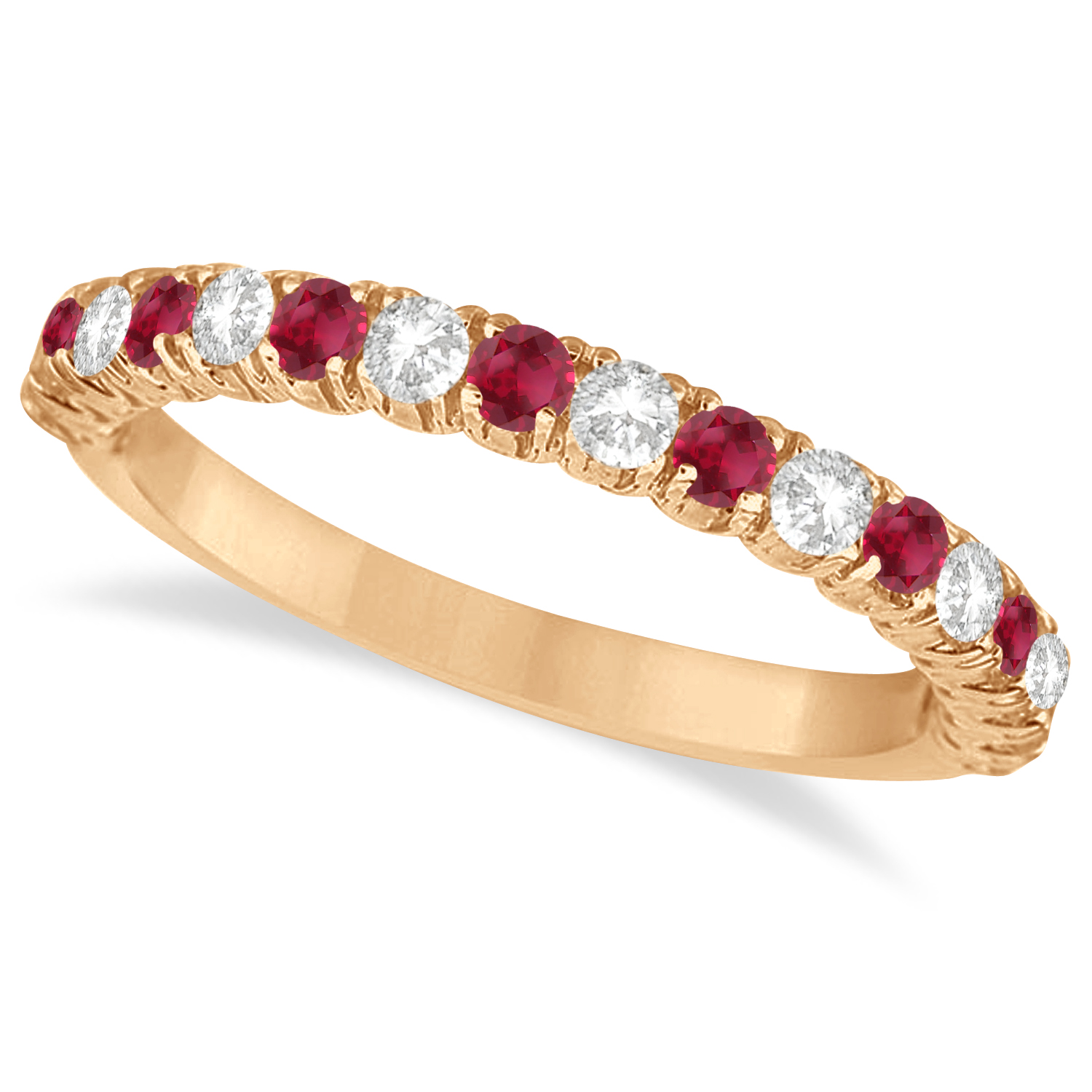 Lab Ruby & Lab Grown Diamond Wedding Band Anniversary Ring in 14k Rose Gold (0.75ct)