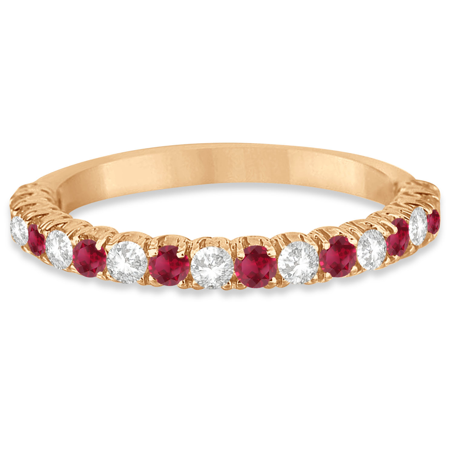 Lab Ruby & Lab Grown Diamond Wedding Band Anniversary Ring in 14k Rose Gold (0.75ct)