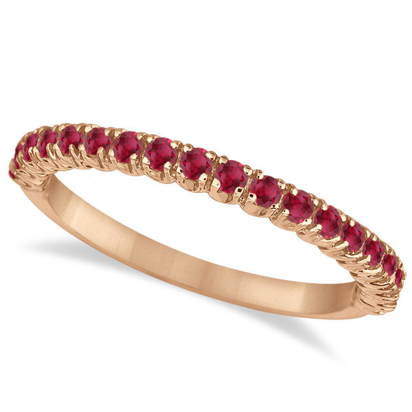 HalfEternity Paveset Thin Ruby Stacking Ring 14k Rose Gold 0.65ct IR939