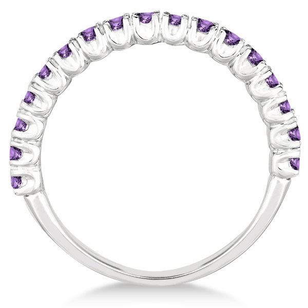 Half-Eternity Pave-Set Amethyst Stacking Ring 14k White Gold (0.95ct)