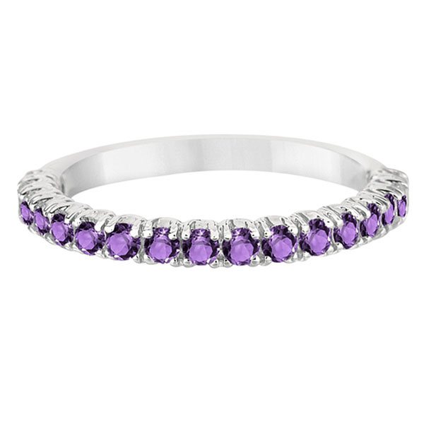Half-Eternity Pave-Set Amethyst Stacking Ring 14k White Gold (0.95ct)