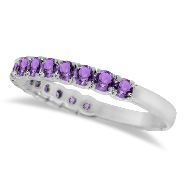 Amethyst Semi-Eternity Ring Band 14k White Gold (1.09ct)