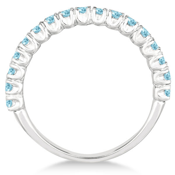 Half-Eternity Pave-set Aquamarine Stacking Ring 14k White Gold (0.95ct)